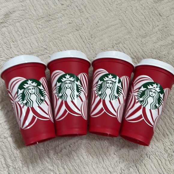 Bundle of 4 2024 Starbucks holiday reusable cups and lids, New condition - Picture 8 of 16